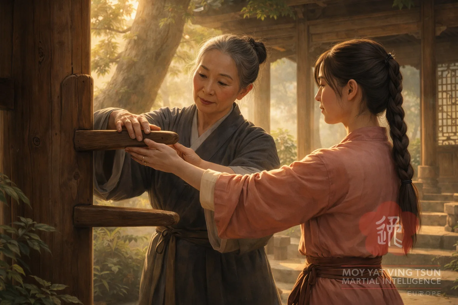 Ng Mui transmitiendo a su discípula Yin Wing Chun